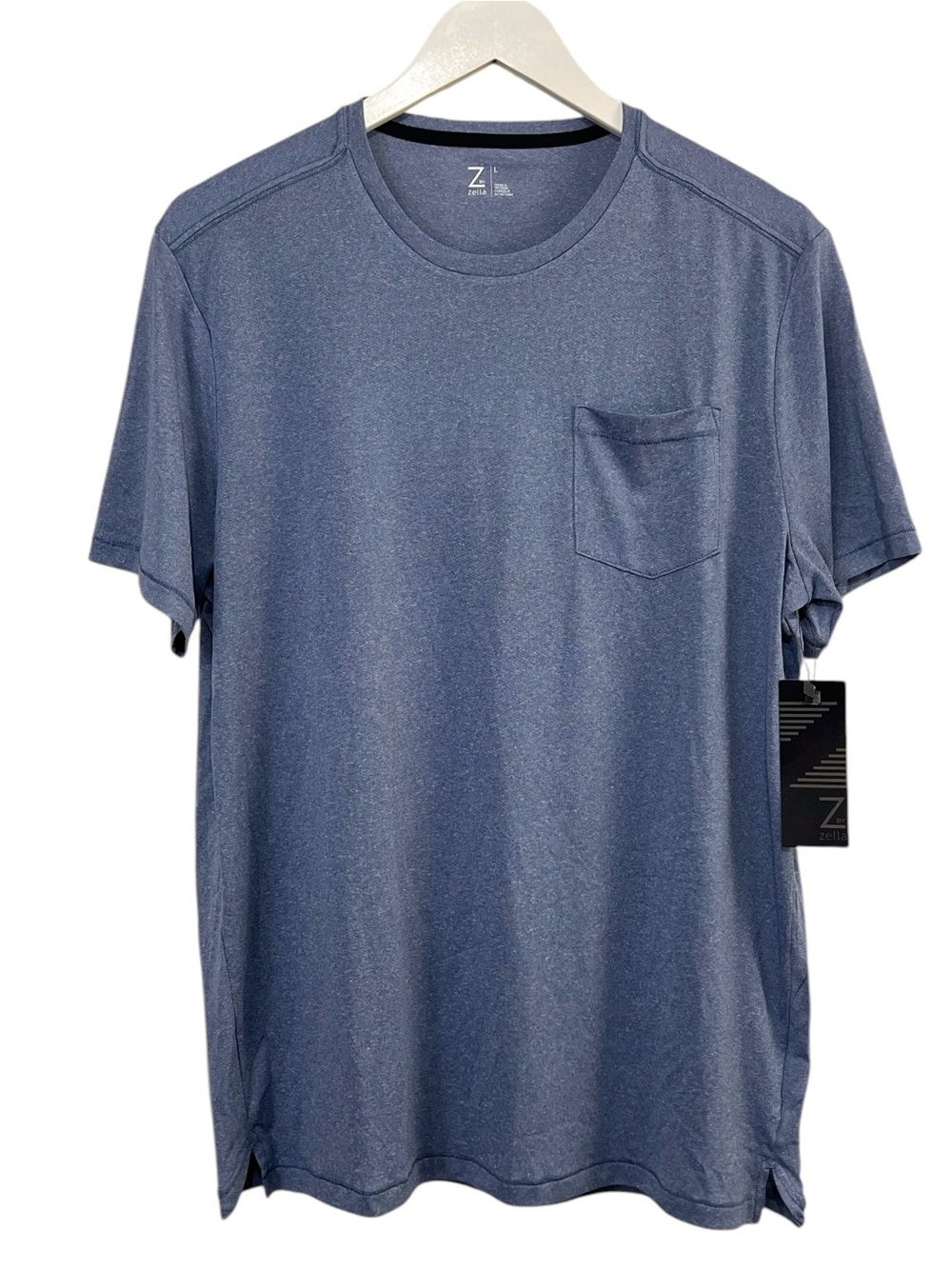 Z by Zella Mens Pocket T-Shirt Crewneck Athletic Tee, Color Heather Blue Size Lg